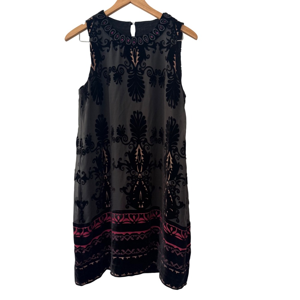 ECI NY Luxury Silk Velvet Burnout Datenight Dress Grey Black Pink Jewel Neck 10
